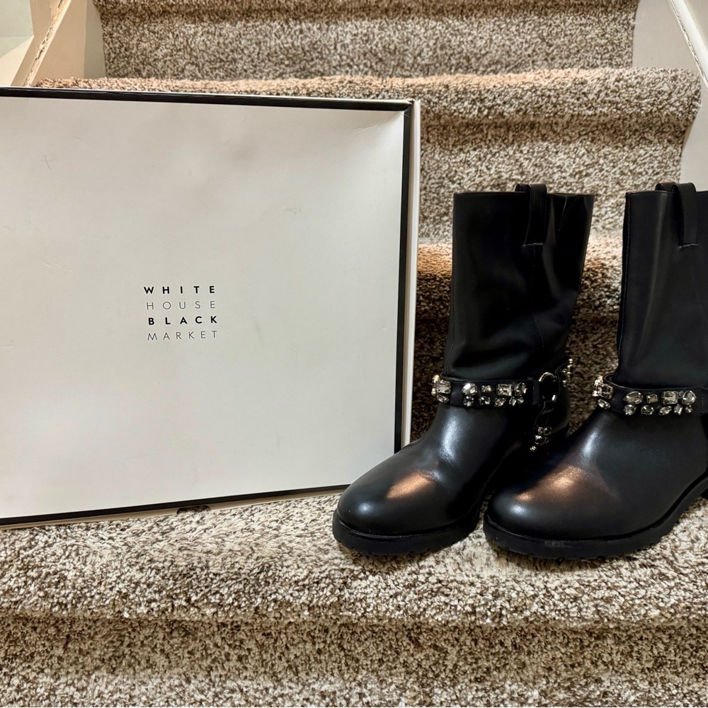 White House Black Market Black Kristen Leather Moto Boots